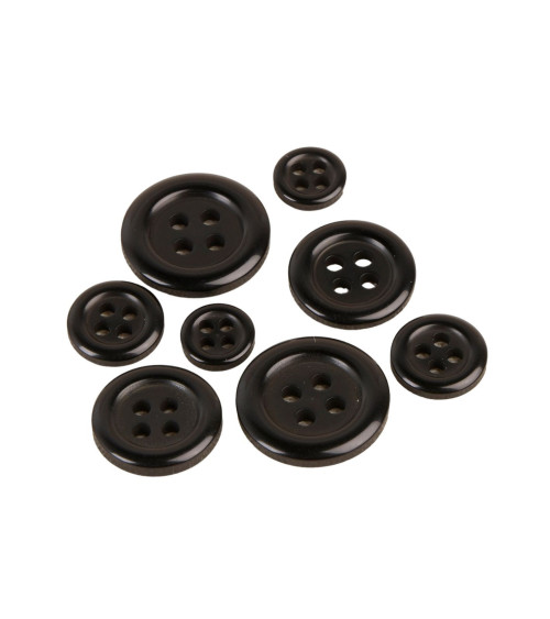 Set of 6 round buttons 4 holes black