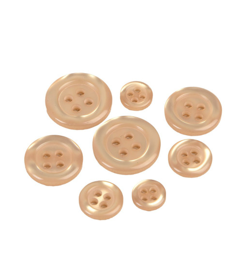 Set of 6 round buttons with 4 holes, beige