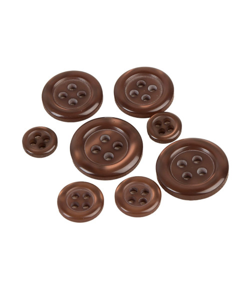 Set of 6 round buttons with 4 brown holes