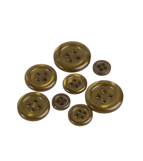 Set of 6 round buttons with 4 holes, khaki green