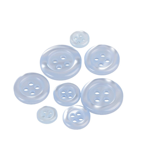 Set of 6 round buttons with 4 holes, sky blue