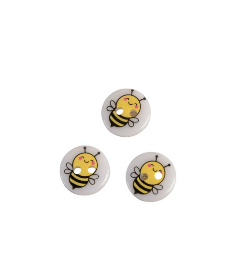 Set of 6 2-hole bee children's buttons