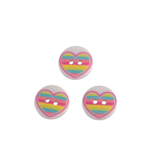 Set of 6 2-hole children's heart buttons