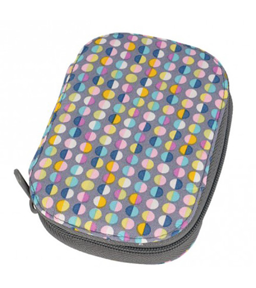 Sewing bag 16x12cm multi-colored polka dots gray background