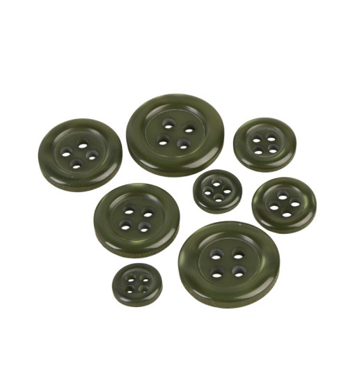 Set di 6 bottoni tondi verde abete a 4 fori