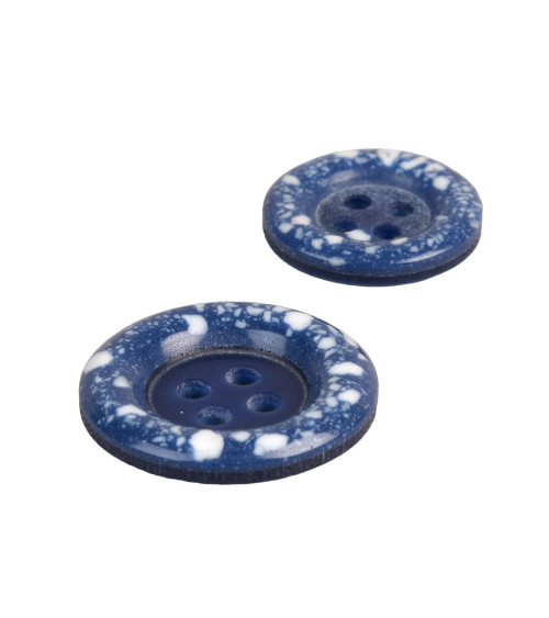 Round recycled plastic button 4 holes French blue