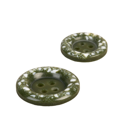 Round recycled plastic button 4 holes khaki green