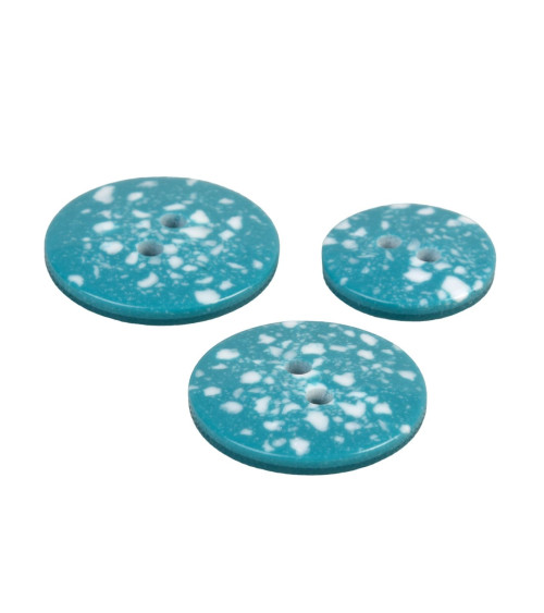 Round recycled plastic button 2 holes canary blue