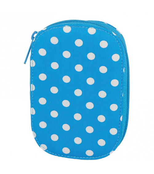 Sewing bag 16x12cm white polka dots on blue background