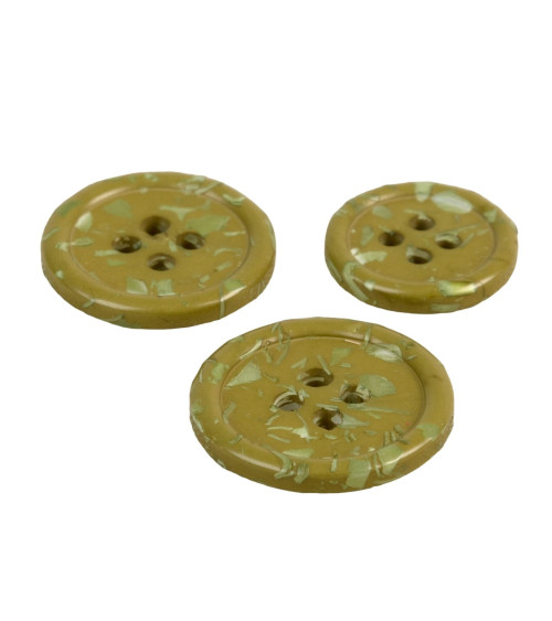 Round button 4 holes recycled bottles khaki green