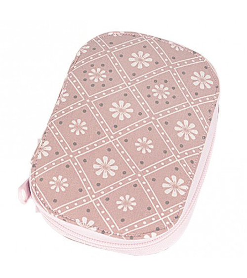 Sewing bag 16x12cm white flowers on pink background