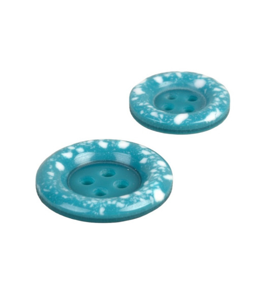 Round recycled plastic button 4 holes canary blue