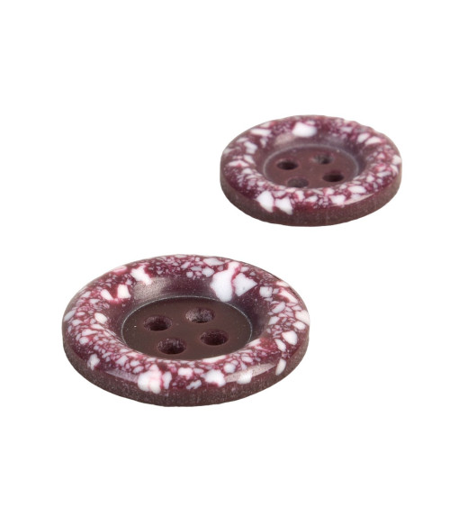 Set of 6 round recycled plastic buttons 4 holes Beaujolais red