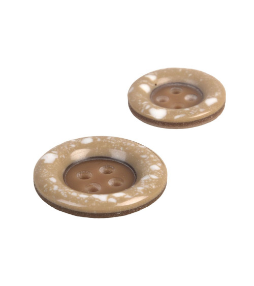 Set of 6 round recycled plastic buttons 4 holes beige stone