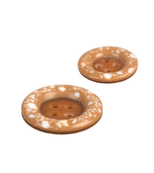 Set of 6 round recycled plastic buttons 4 holes beige antelope