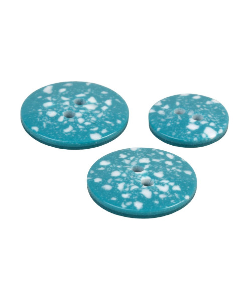 Set of 6 round recycled plastic buttons 2 holes canary blue