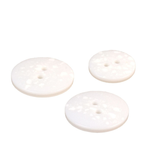 Set of 6 round recycled plastic buttons 2 holes white