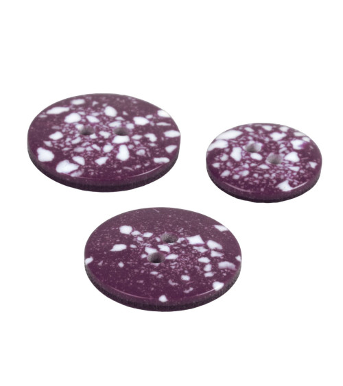 Set of 6 round recycled plastic buttons 2 holes Beaujolais red