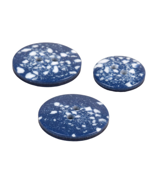 Set di 6 bottoni rotondi in plastica riciclata 2 fori blu francese