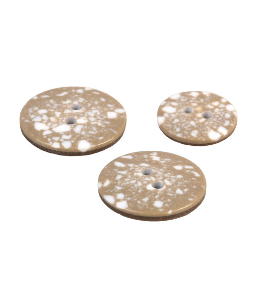 Set of 6 round recycled plastic buttons 2 holes beige stone