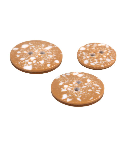 Set of 6 round recycled plastic buttons 2 holes beige antelope