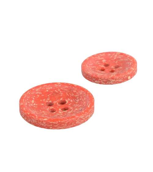 Set of 6 round rice husk buttons 4 holes red