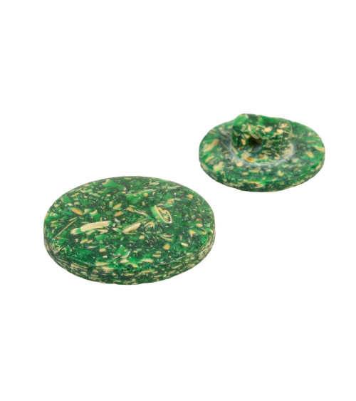 Set of 6 round buttons with fir green rice bark tail