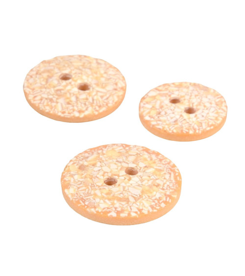 Set of 6 round eggshell buttons 2 holes orange