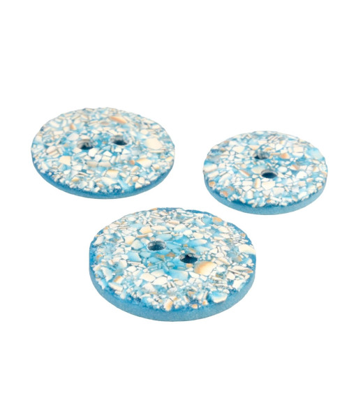 Set of 6 round eggshell buttons 2 holes turquoise blue