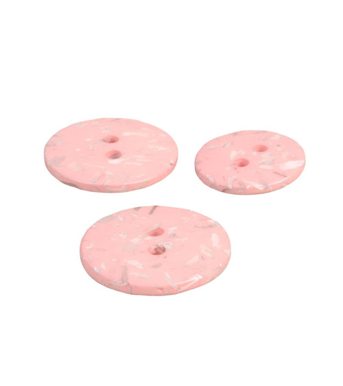 Set di 6 bottoni rotondi bottiglie riciclate 2 fori rosa