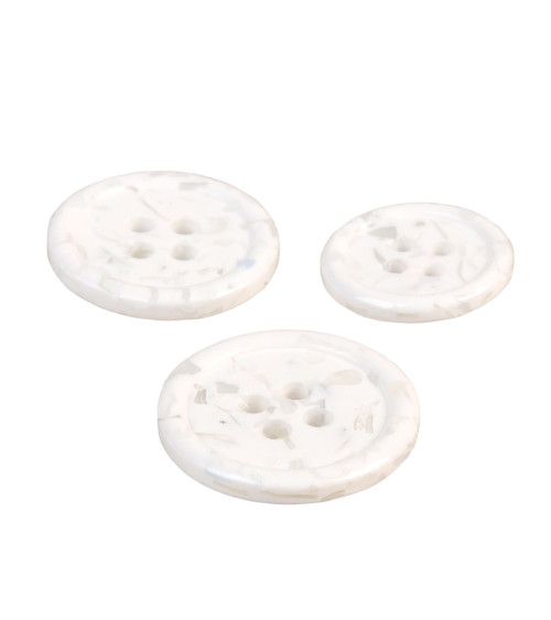 Set of 6 round buttons 4 holes recycled bottles white