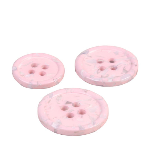 Set of 6 round buttons 4 holes recycled bottles baby pink