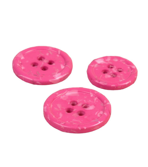 Set of 6 round buttons 4 holes recycled bottles pink fuchsia pink