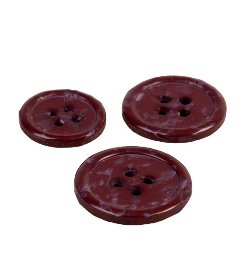 Set of 6 round buttons 4 holes recycled bottles red beaujolais