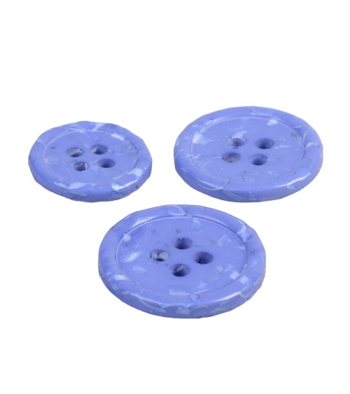 Set of 6 round buttons 4 holes recycled bottles blue jeans