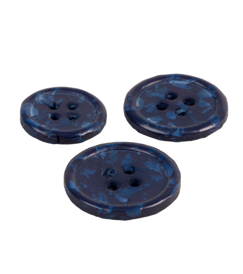 Set of 6 round buttons 4 holes recycled bottles navy blue