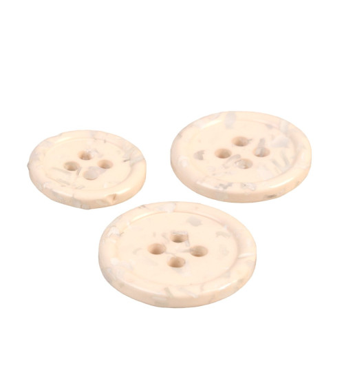 Set of 6 round buttons 4 holes recycled bottles ivory