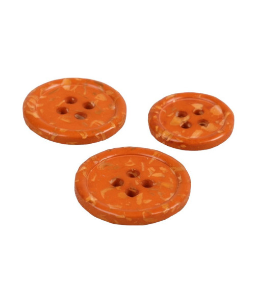 Set of 6 round buttons 4 holes recycled bottles rust orange