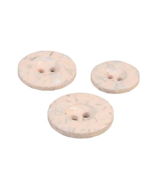 Set of 6 round buttons 2 holes recycled bottles ivory