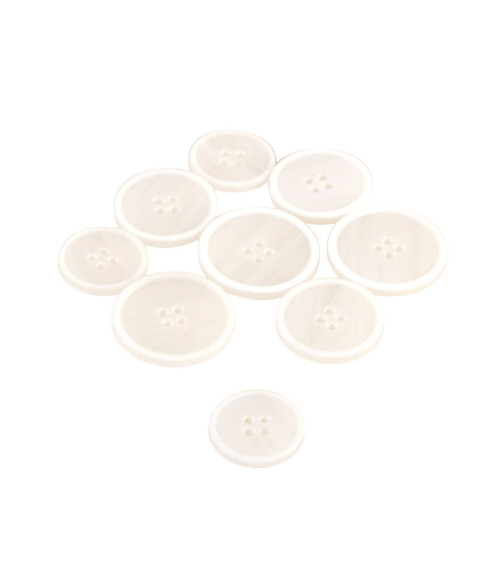 Set of 3 white 4-hole bio resin buttons