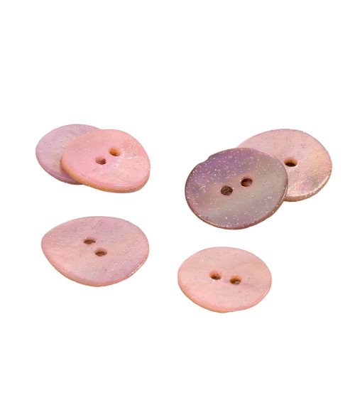 Set de 3 botones de nácar con purpurina rosa baby