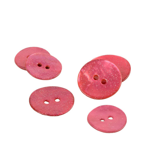 Set of 3 fuchsia glitter mother-of-pearl buttons