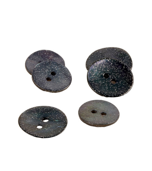 Set of 3 mother-of-pearl buttons with anthracite gray glitter