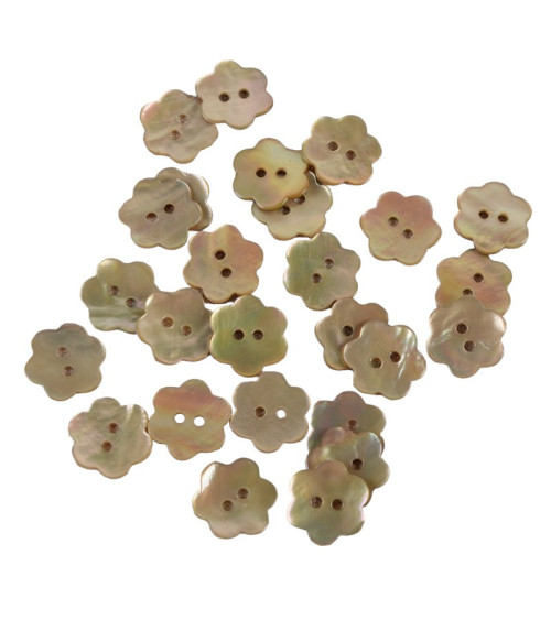 Set of 3 Mother-of-Pearl Flower Buttons in Beige Stone Color