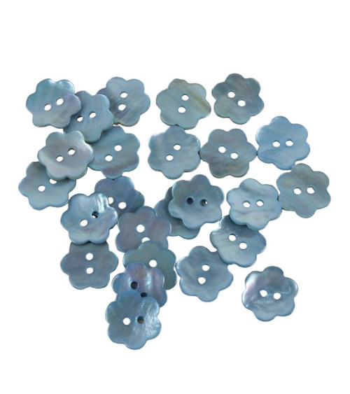 Set of 3 Sky Blue Mother-of-Pearl Flower Buttons