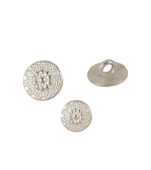 Set of 3 silver flower metal buttons