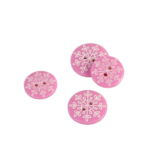 Set of 3 2-hole pink snowflake buttons