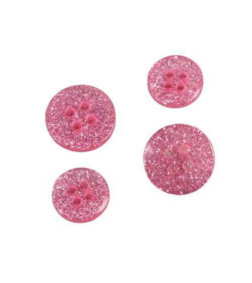 Set di 3 bottoni rotondi con paillettes rosa