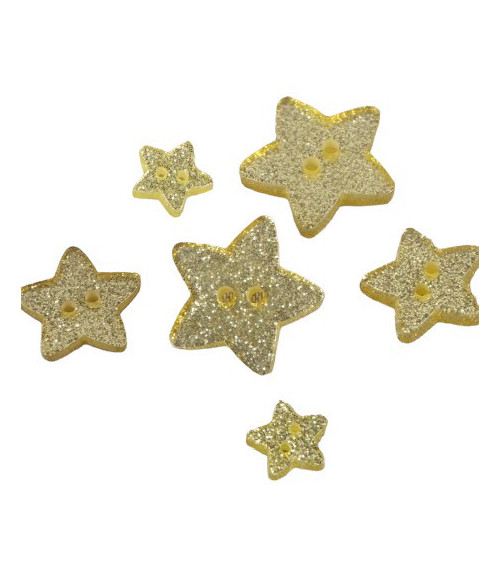 Set de 3 botones de estrella con purpurina dorada