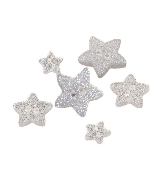 Set di 3 bottoni stella glitterati argento